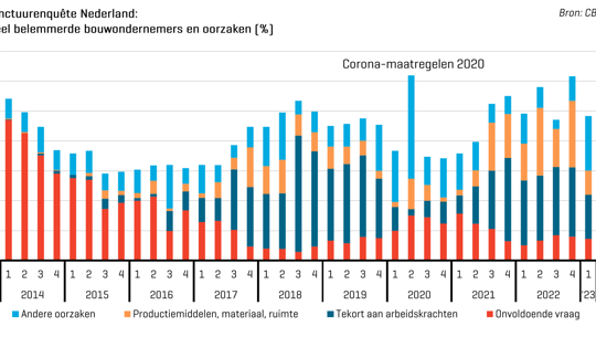 Aandeel belemmerende bouwondernemers en oorzaken (Bron: CBS)